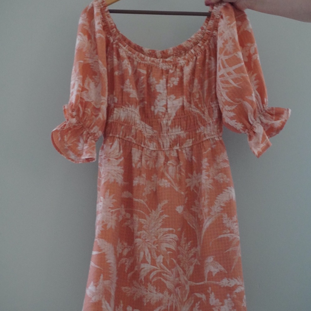 H&M Orange Floral Square Neck Puff Sleeve Floral Mini Dress - Size Large
